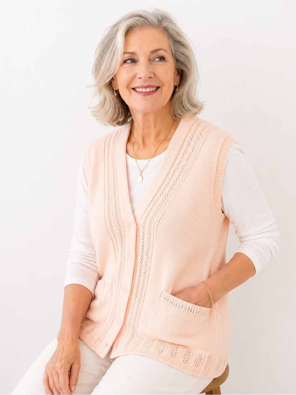 Lightweight Peach Knit Button-Front Vest
